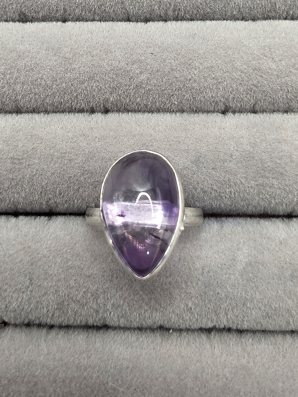 Silver Plated Amethyst Teardrop Ring Size 7 - Purple